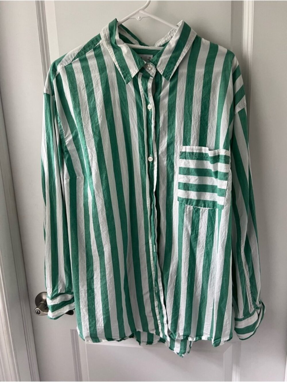 Green & White Striped Button-Up Shirt